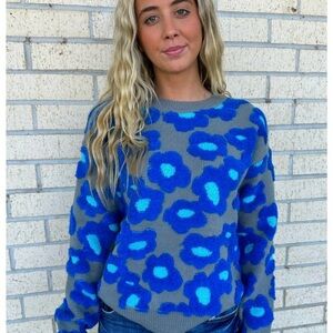 Vibrant Blue Floral Women's Sweater